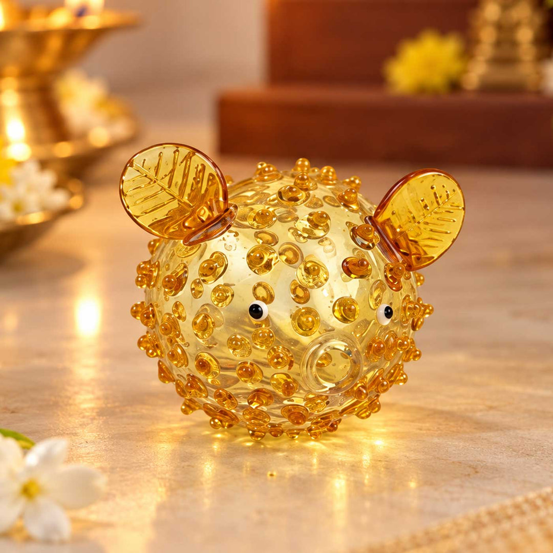 Handmade Blown Glass Pufferfish Miniature Figurine For Decor