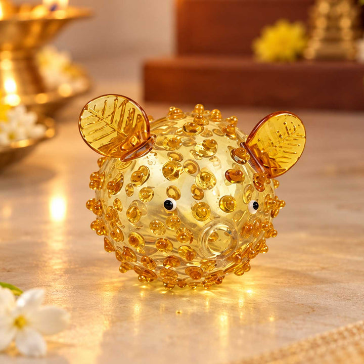 Handmade Blown Glass Pufferfish Miniature Figurine For Decor