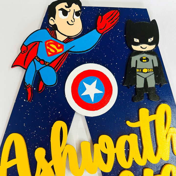 12 inch | Personalized Hand-painted Superhero Siblings Adventure MDF Wood Monogram With 3D Letters
