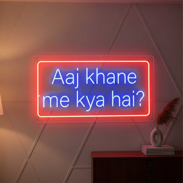 Personalized "Aaj Khane Me Kya Hai" Neon Light Sign Board For Kitchen And Dining Decor