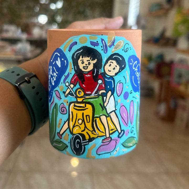 Photo Personalized Hand-Painted Khinoor Design Terracotta Mug