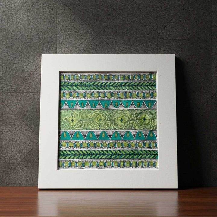 8 x 8.5 Inch | Traditional Green Madhubani Style Drawing With Frame