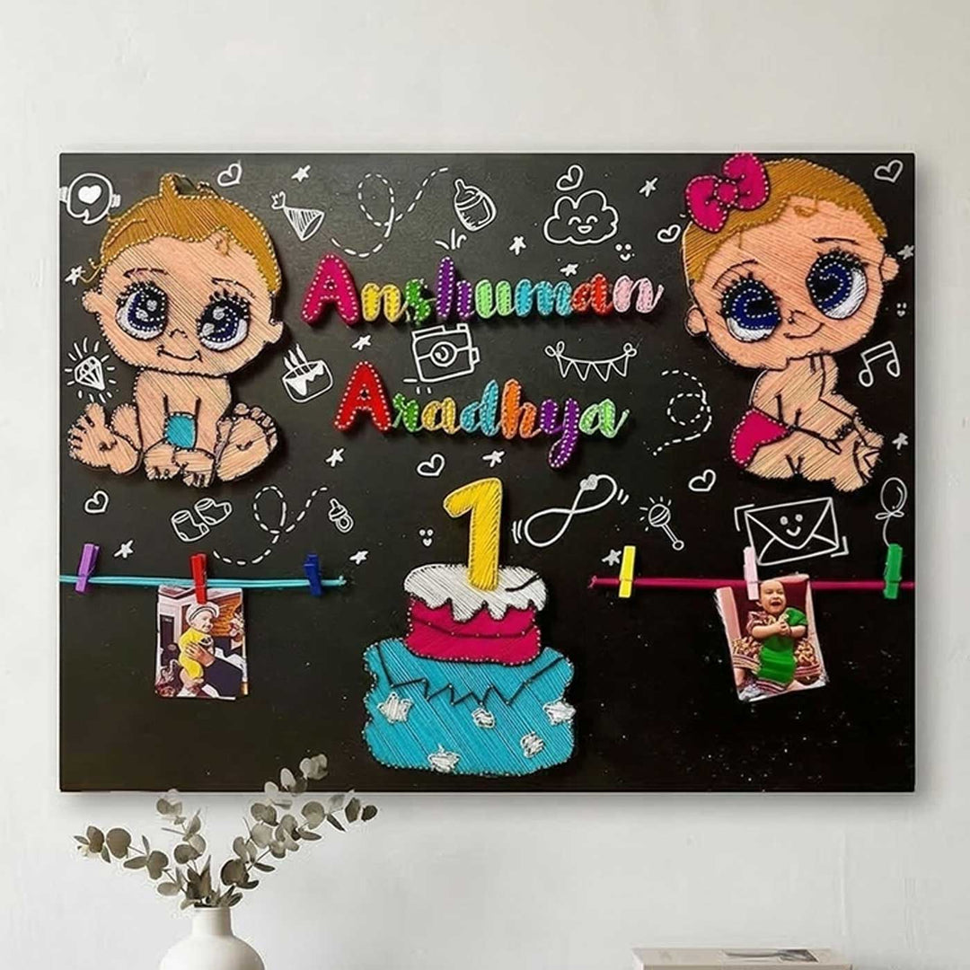 Photo Personalized String Art Double Blessed Twins Wooden Name Plate