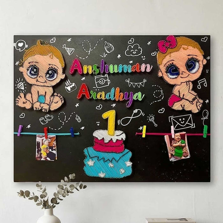 Photo Personalized String Art Double Blessed Twins Wooden Name Plate