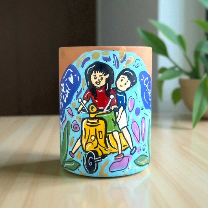 Photo Personalized Hand-Painted Khinoor Design Terracotta Mug