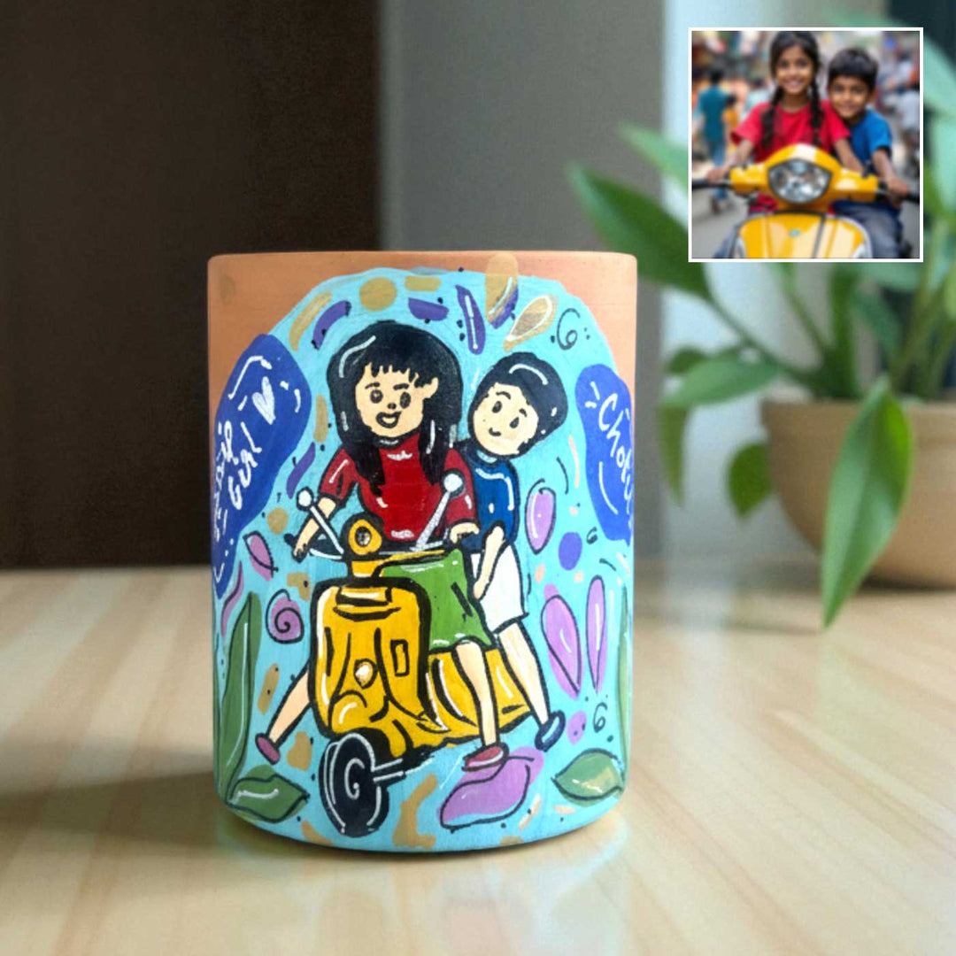 Photo Personalized Hand-Painted Khinoor Design Terracotta Mug