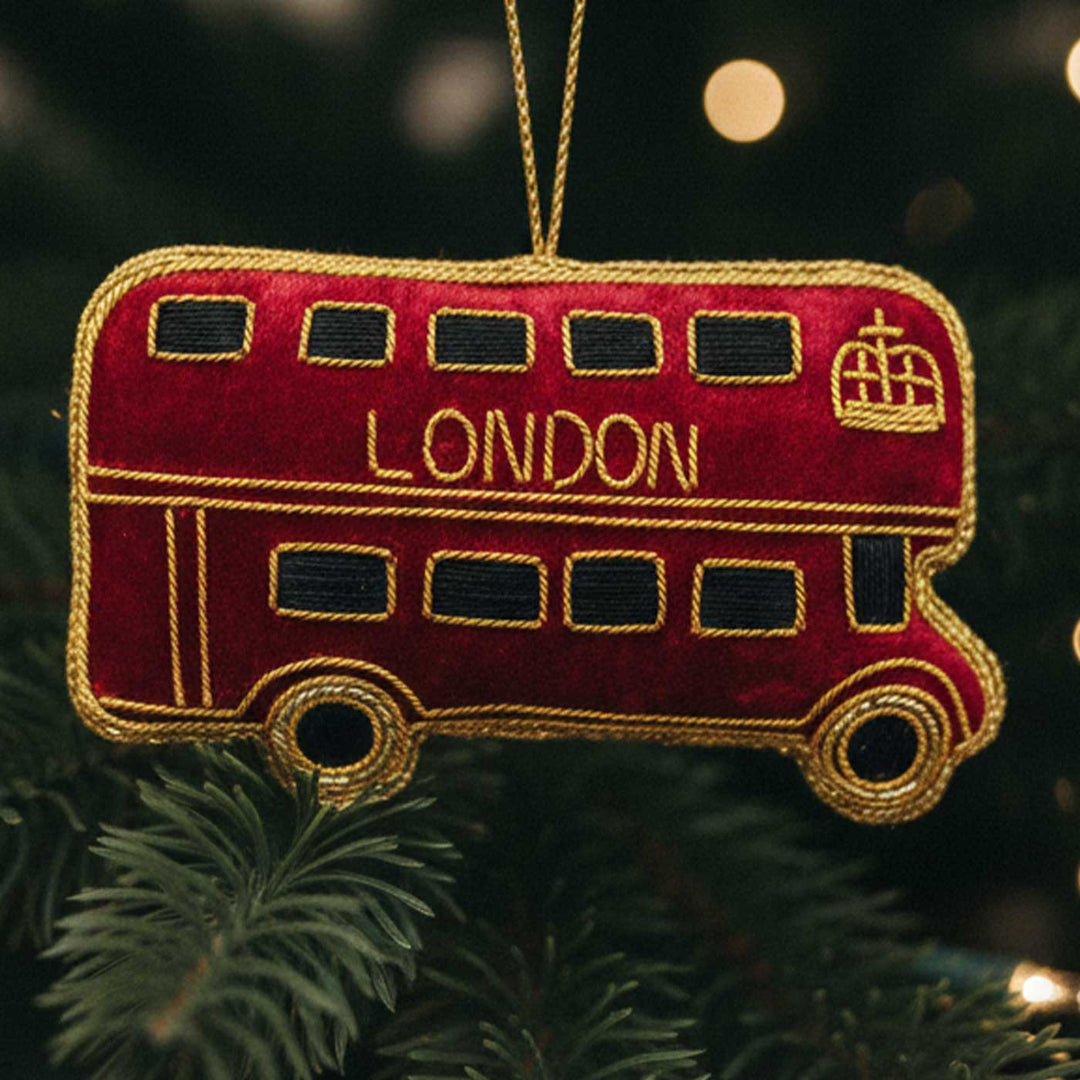 London Bus Cotton Premium Zardozi Embroidered Ornament
