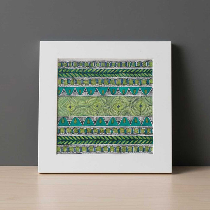 8 x 8.5 Inch | Traditional Green Madhubani Style Drawing With Frame