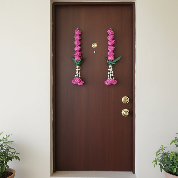 Handmade Magenta Aura Shola Flower Hangings | Set Of 2