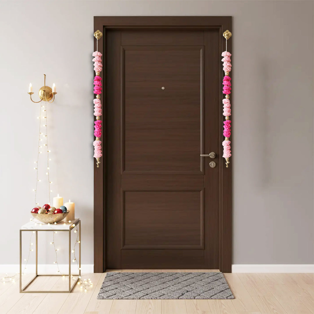 Handmade Blush Harmony Pink Shola Flower Hanging | Set Of 2