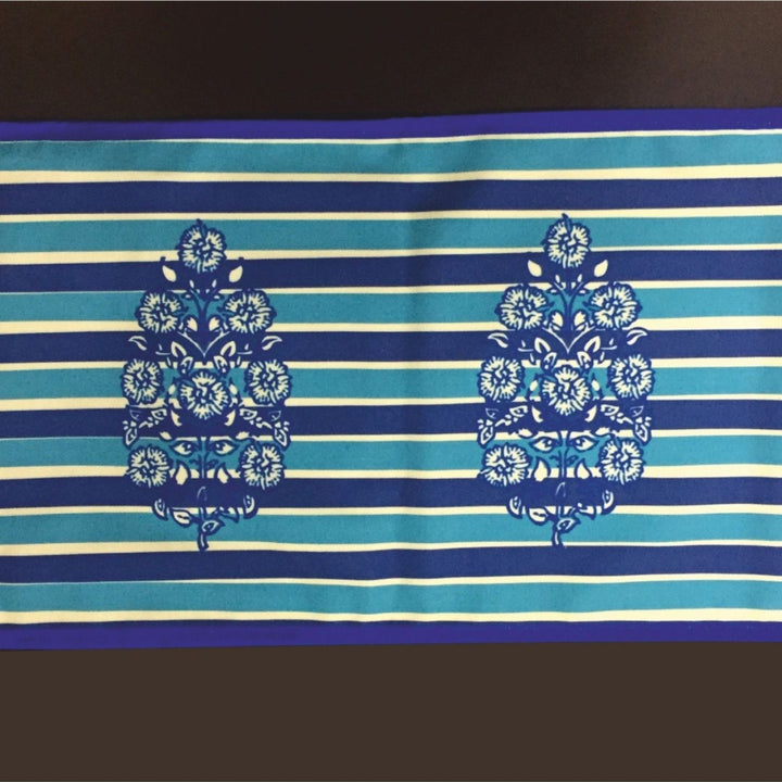 Printed Barmer'S Block Print Indigo Bloom Table Runner & Mat Set