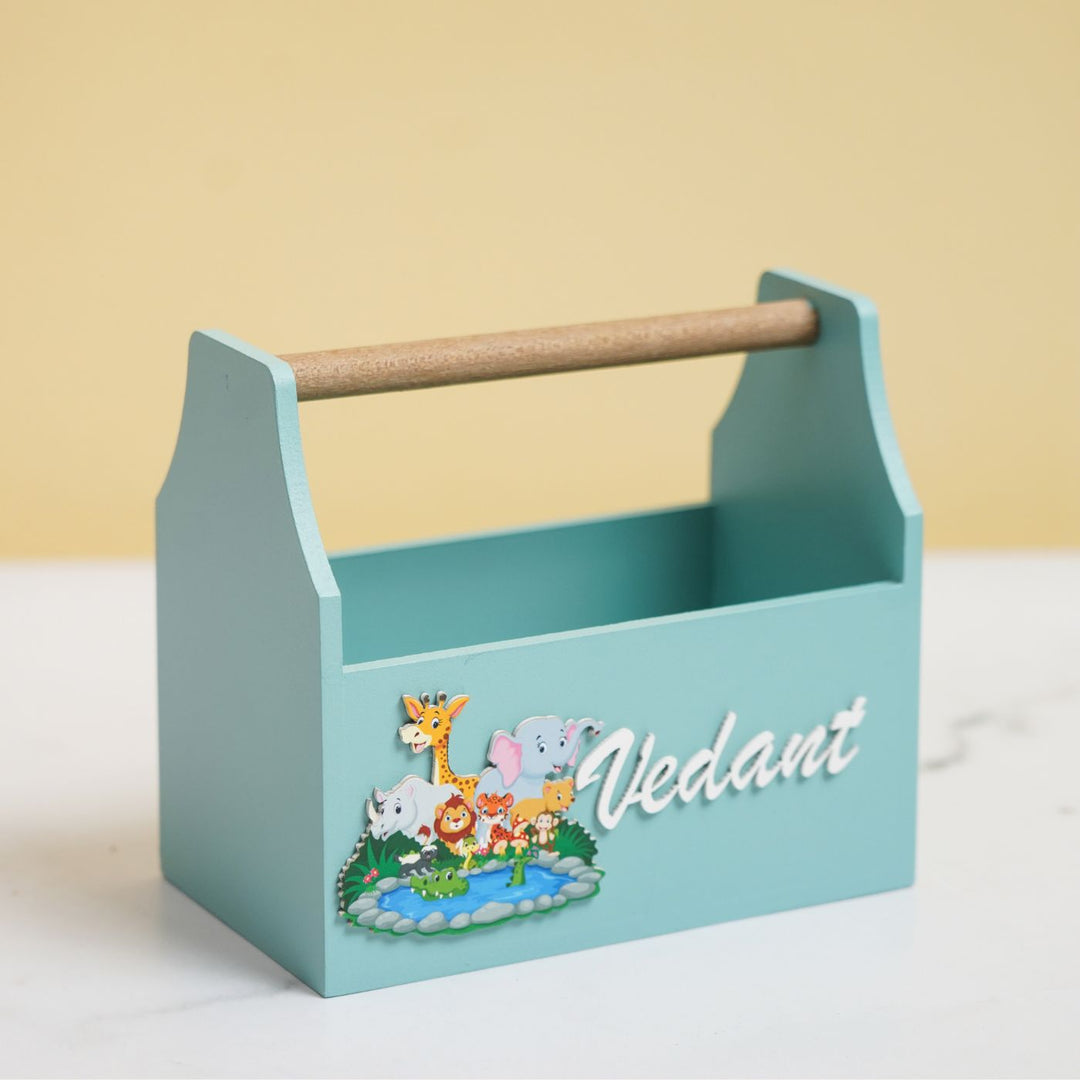 Personalized Wooden Jungle Themed Storage Caddy For Kids