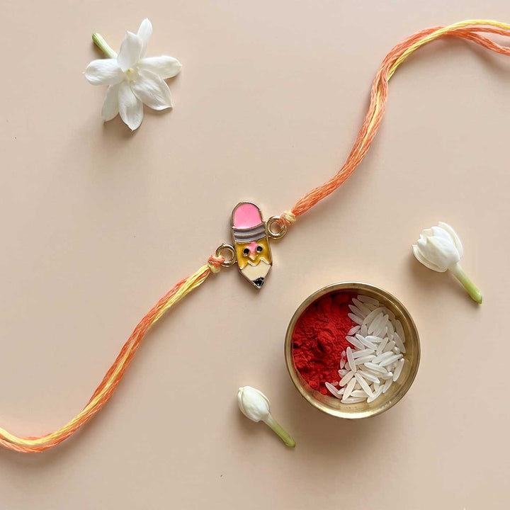 Engraved Little Champion Enamel Metal Charm Rakhi With Roli Chawal for Brother