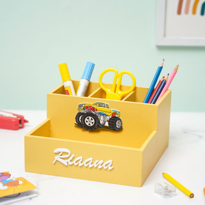 Personalized Wooden Car Themed Stationery Organizer For Kids