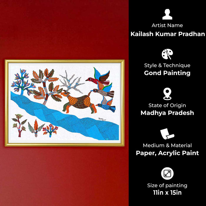11 x 15 Inch | Playful Nature | Original Hand painted Tribal Gond Art Painting | Acrylic Paints On Paper