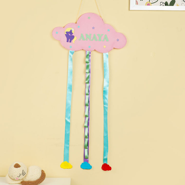 Handcrafted Personalized Cloud Themed Hair Clip Organizer for Kids