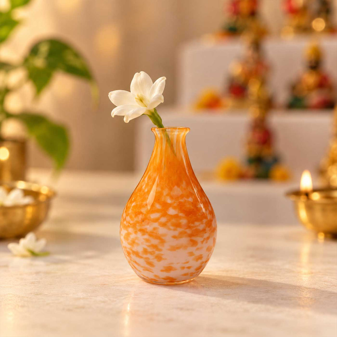 Handmade Orange Speckled Small Glass Art Vase For Home Decor