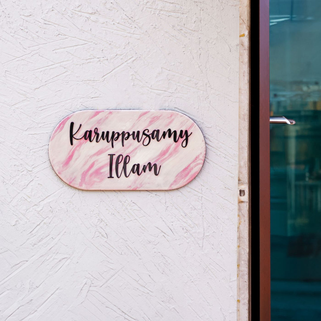 Handmade Resin Pink & Black Oval Marbled Name Plate