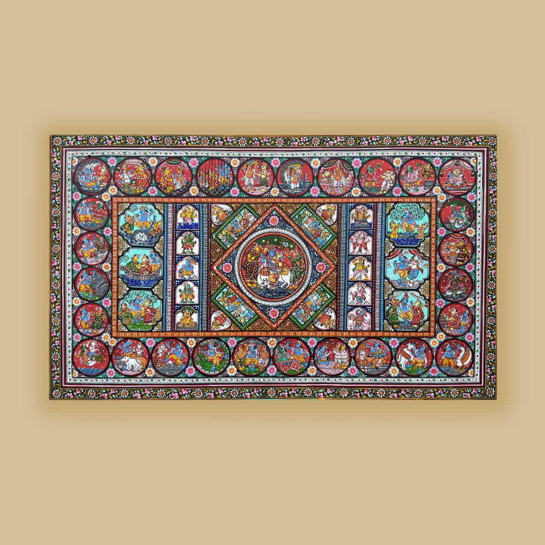 24 x 40 Inch | Handmade Canvas Life story of Krishna Painting