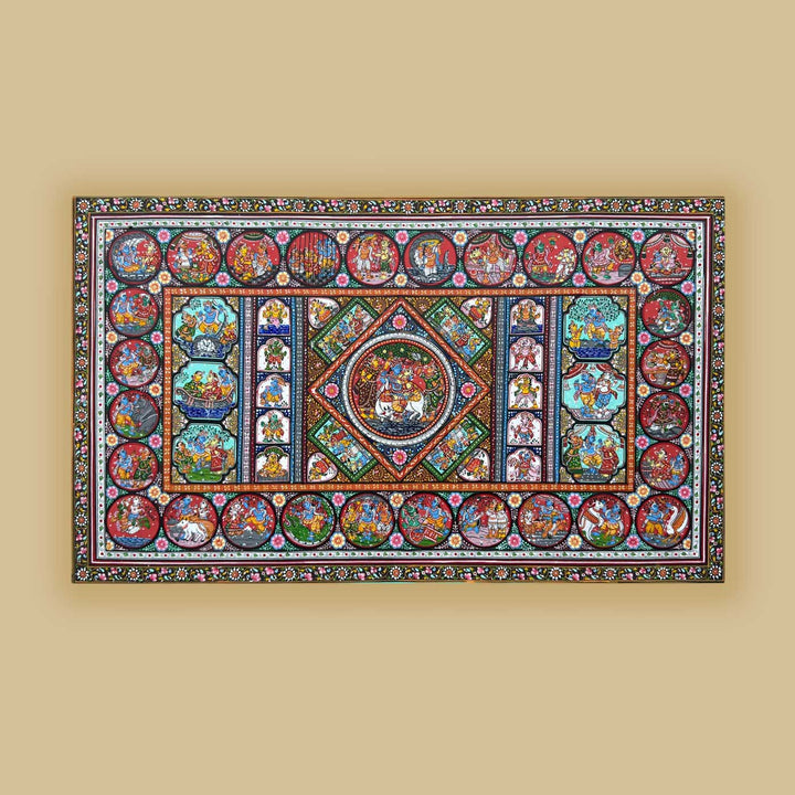 24 x 40 Inch | Handmade Canvas Life story of Krishna Painting