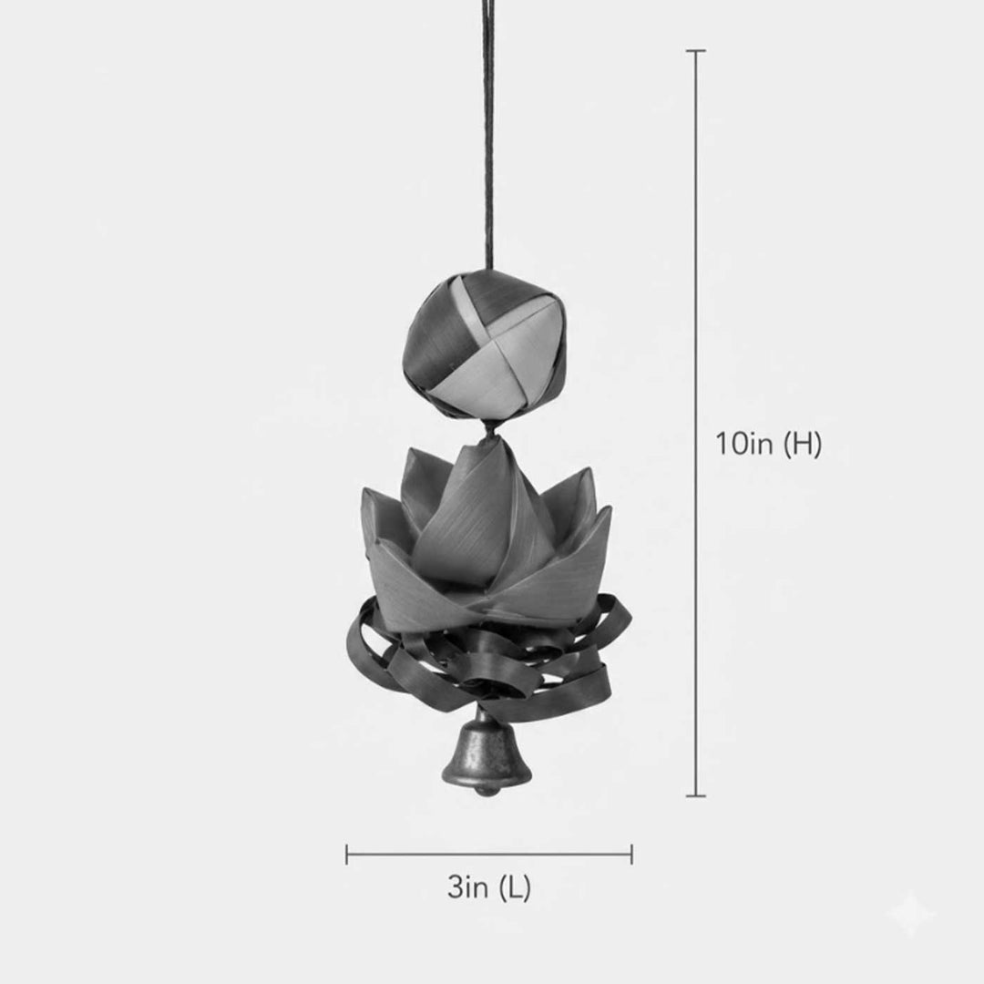 4 Pc | Handcrafted Palm Leaf Lotus Hanging With Flower Base & Bells