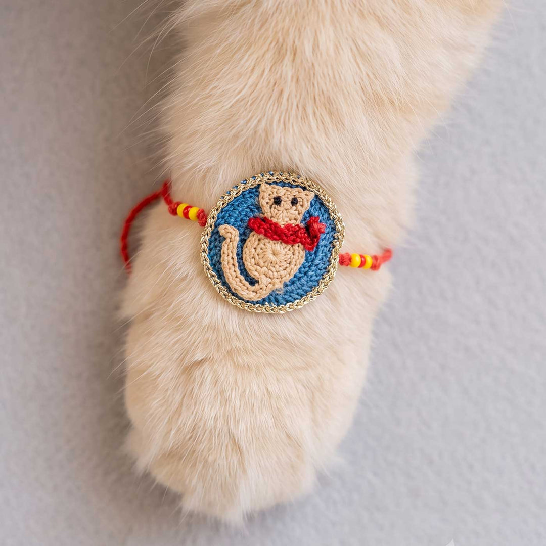 Handmade Crochet Kitten Theme Kids Rakhi With Roli Chawal | Set Of 2