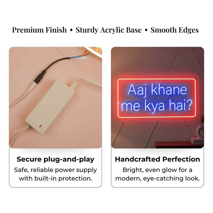 Personalized "Aaj Khane Me Kya Hai" Neon Light Sign Board For Kitchen And Dining Decor