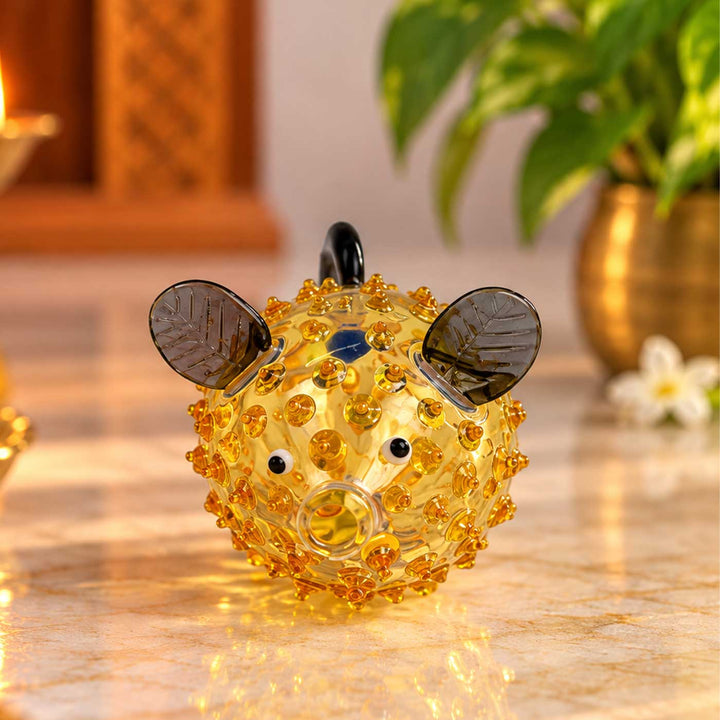 Handmade Blown Glass Pufferfish Miniature Figurine For Decor