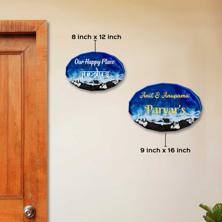 Dark Blue Personalized Ocean Effect Oval Resin Name Plate | With 3D Acrylic Letters
