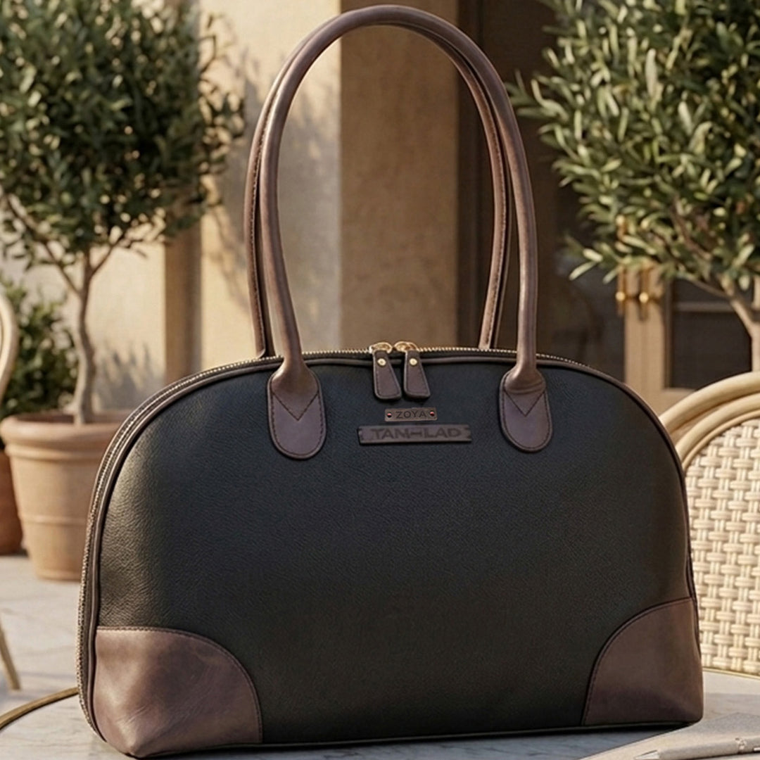 Personalized Large Black & Purple Brooklyn Leather Shoulder Bag