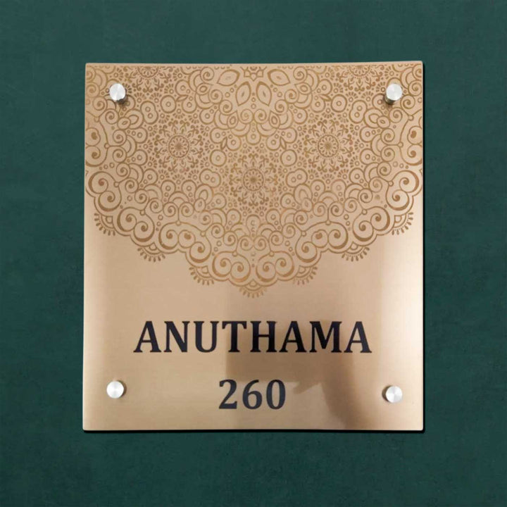 Personalized Engraved Weatherproof Floral Theme Copper Stainless Steel Name Plate
