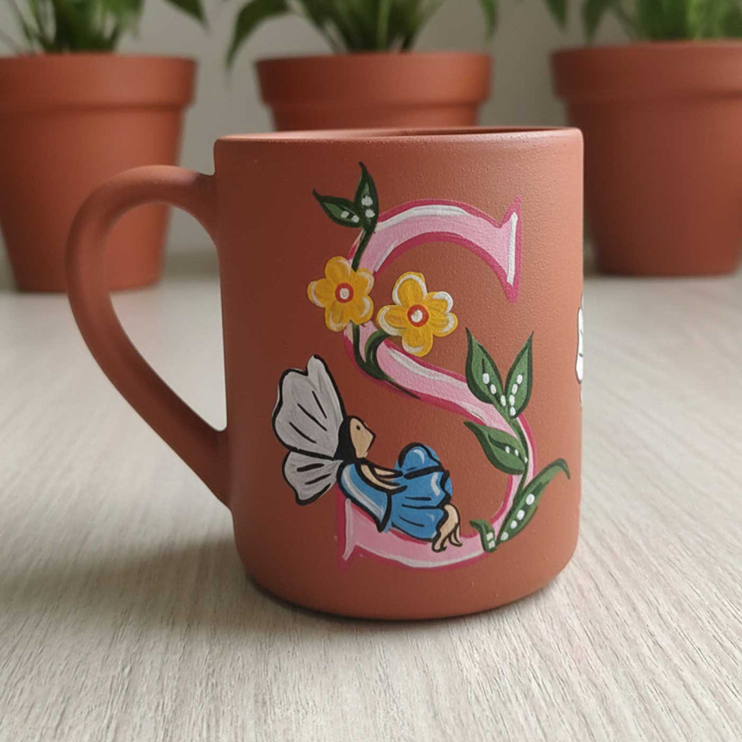 Personalized Hand-Painted Monogram Fairy Theme Terracotta Mug