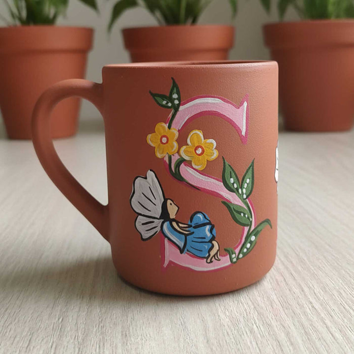 Personalized Hand-Painted Monogram Fairy Theme Terracotta Mug