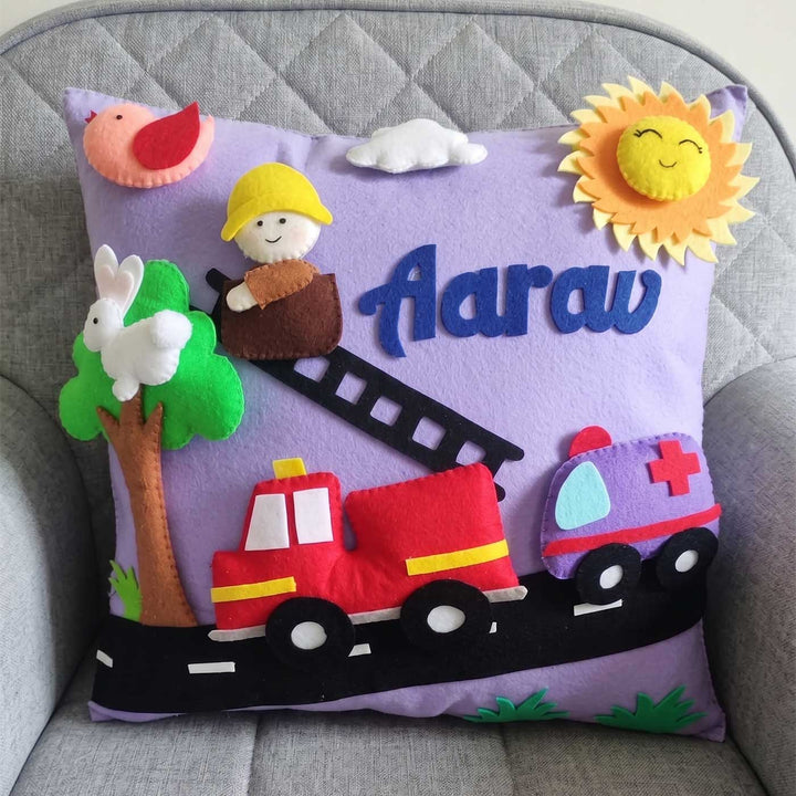 Personalised 3D Fire Truck Felt Pillow