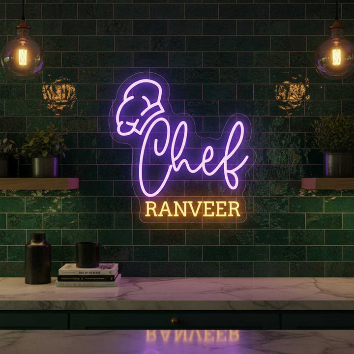 Personalized Chef Name Neon Light Sign Board With Hat Motif For Kitchen Decor