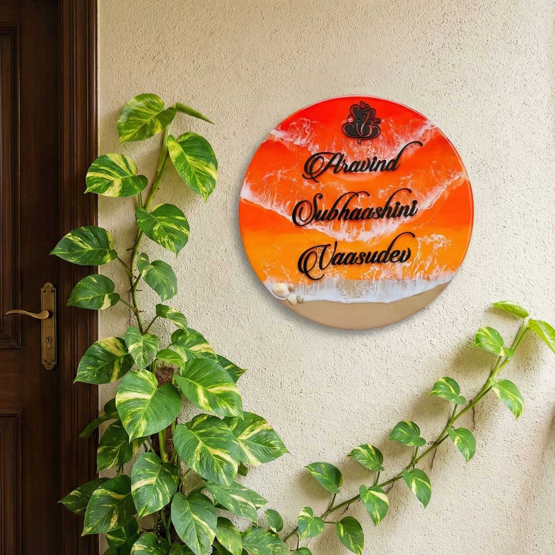 Personalized Orange Beach Theme Resin Name Plate