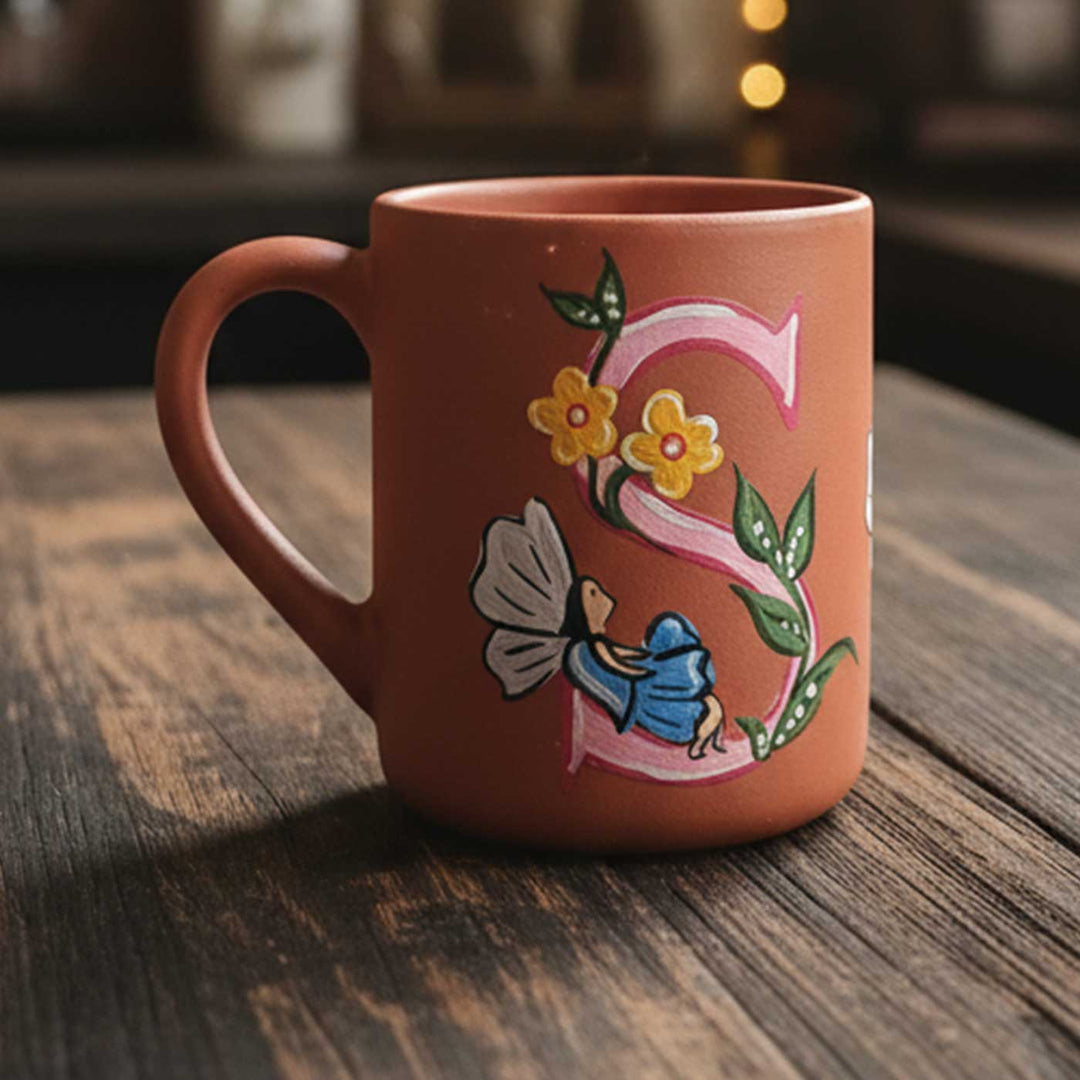 Personalized Hand-Painted Monogram Fairy Theme Terracotta Mug