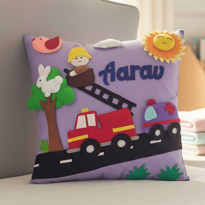Personalised 3D Fire Truck Felt Pillow