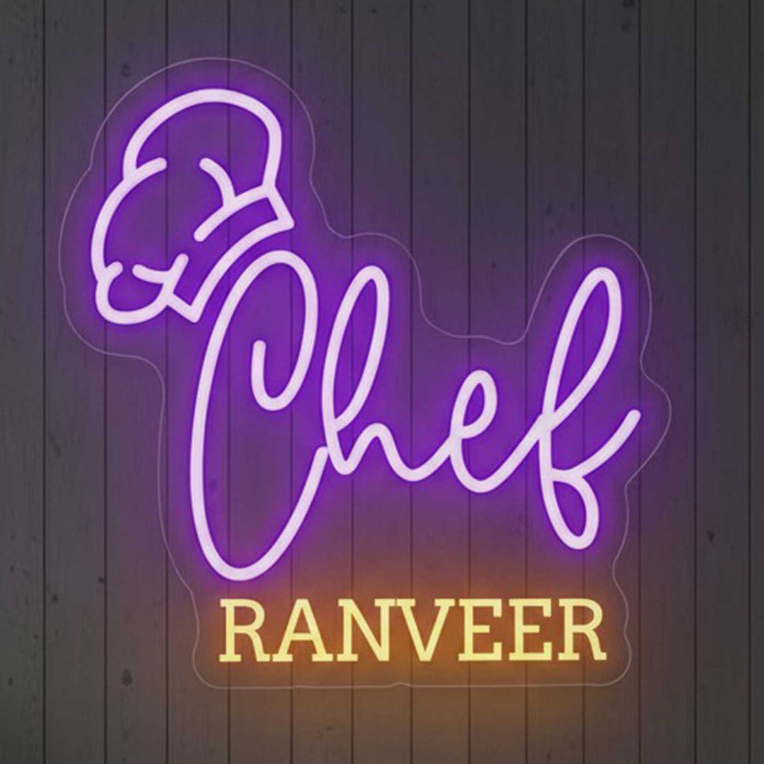 Personalized Chef Name Neon Light Sign Board With Hat Motif For Kitchen Decor