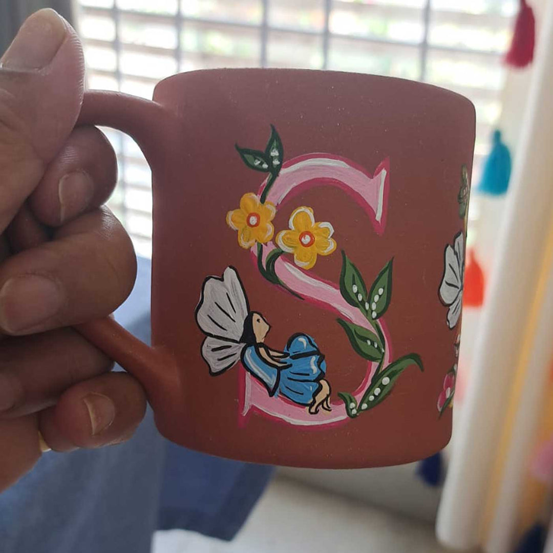 Personalized Hand-Painted Monogram Fairy Theme Terracotta Mug