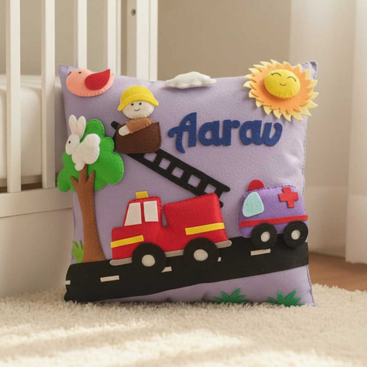 Personalised 3D Fire Truck Felt Pillow