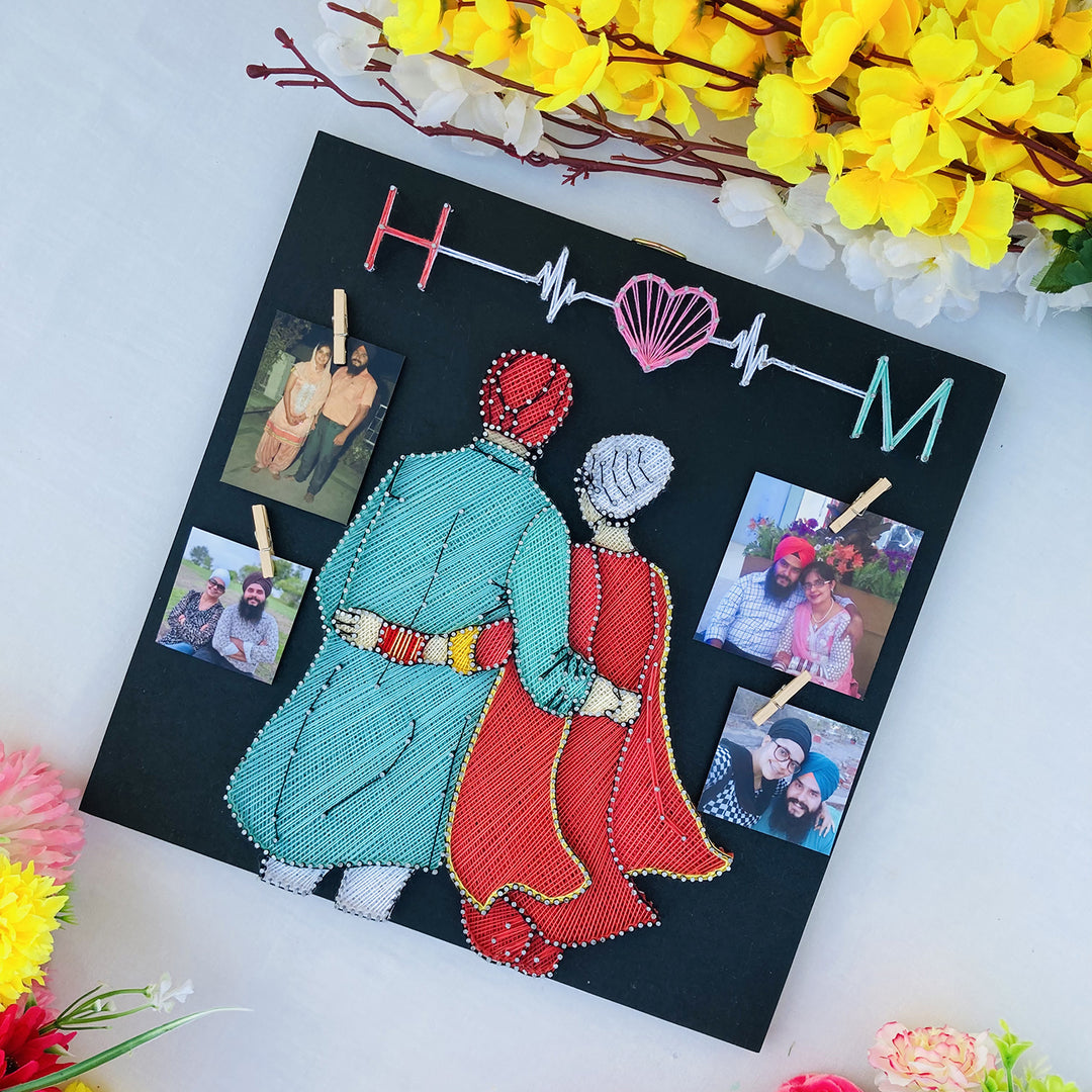 String Art Punjabi Couple Personalized Nameplate with Photos