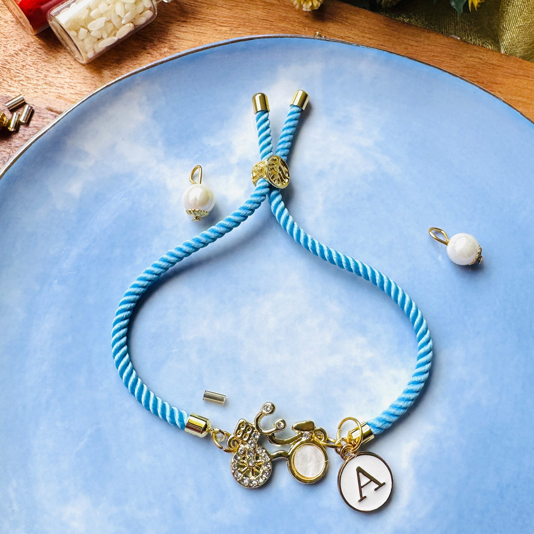 Reusable Handmade Personalised Bicycle Charm Bracelet Rakhi With Roli Chawal For Brother