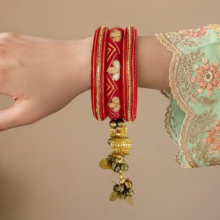 Handmade Beaded Traditional Ghungroo Cotton Bangle Lumba With Roli Chawal For Bhabhi