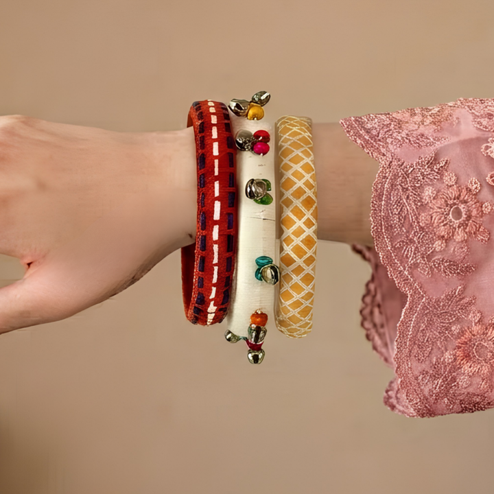 Handmade Beaded Traditional Ghungroo Cotton Bangle Lumba With Roli Chawal For Bhabhi