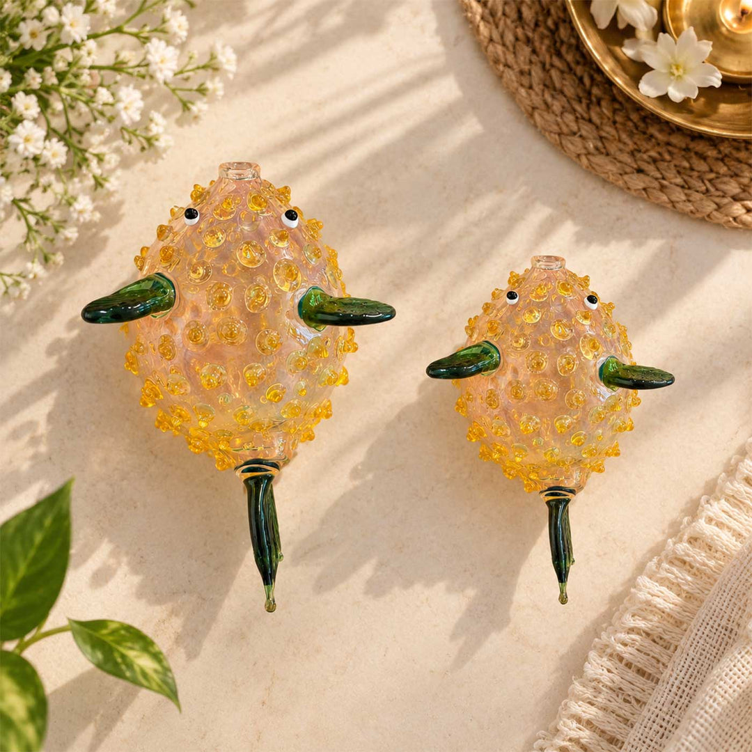 Handmade Blown Glass Pufferfish Miniature Figurine For Decor