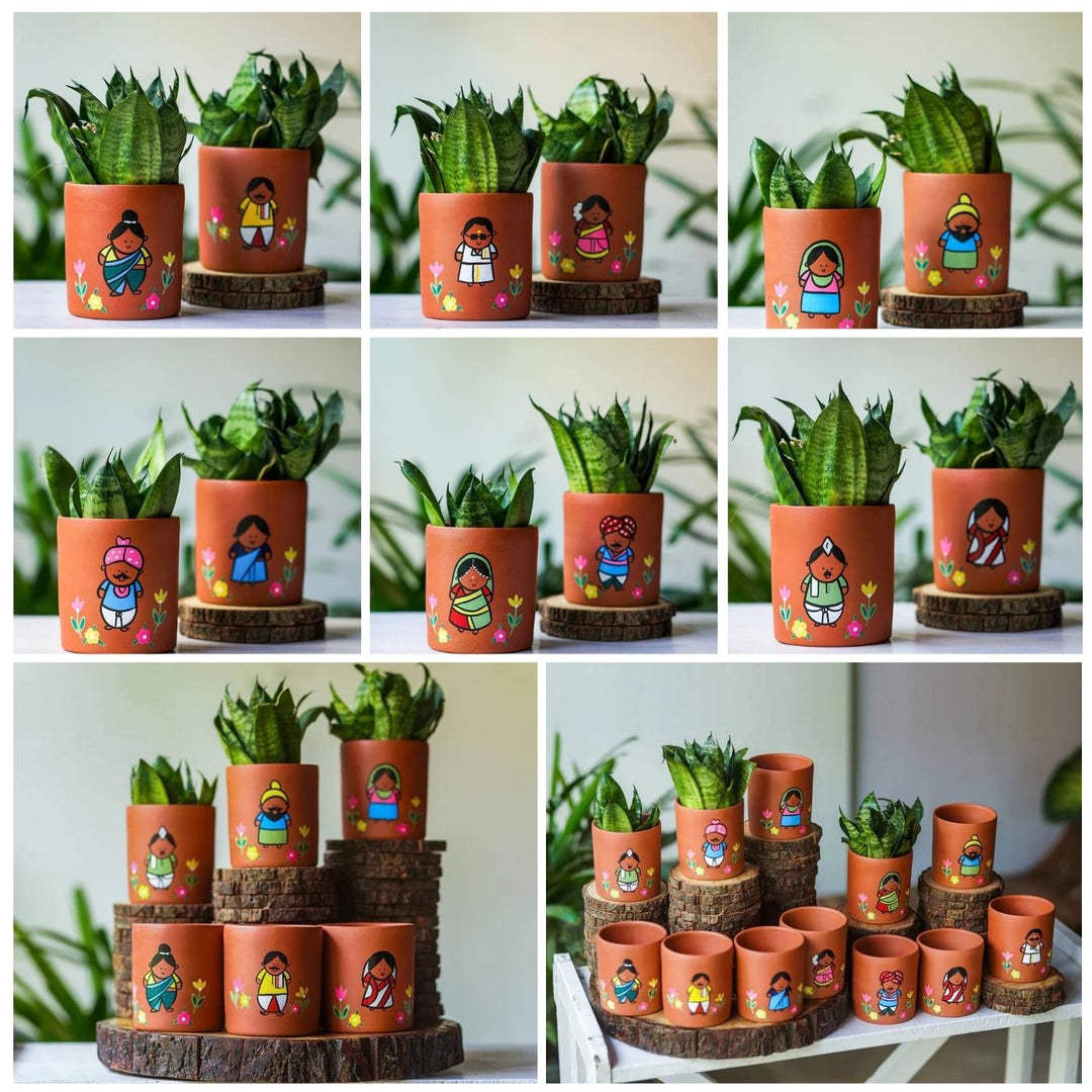 Handpainted Clay Planters with Regional Characters For Couples & Wedding Gifts