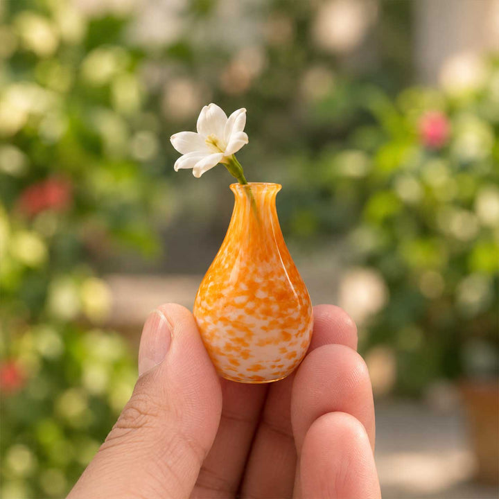 Handmade Orange Speckled Small Glass Art Vase For Home Decor
