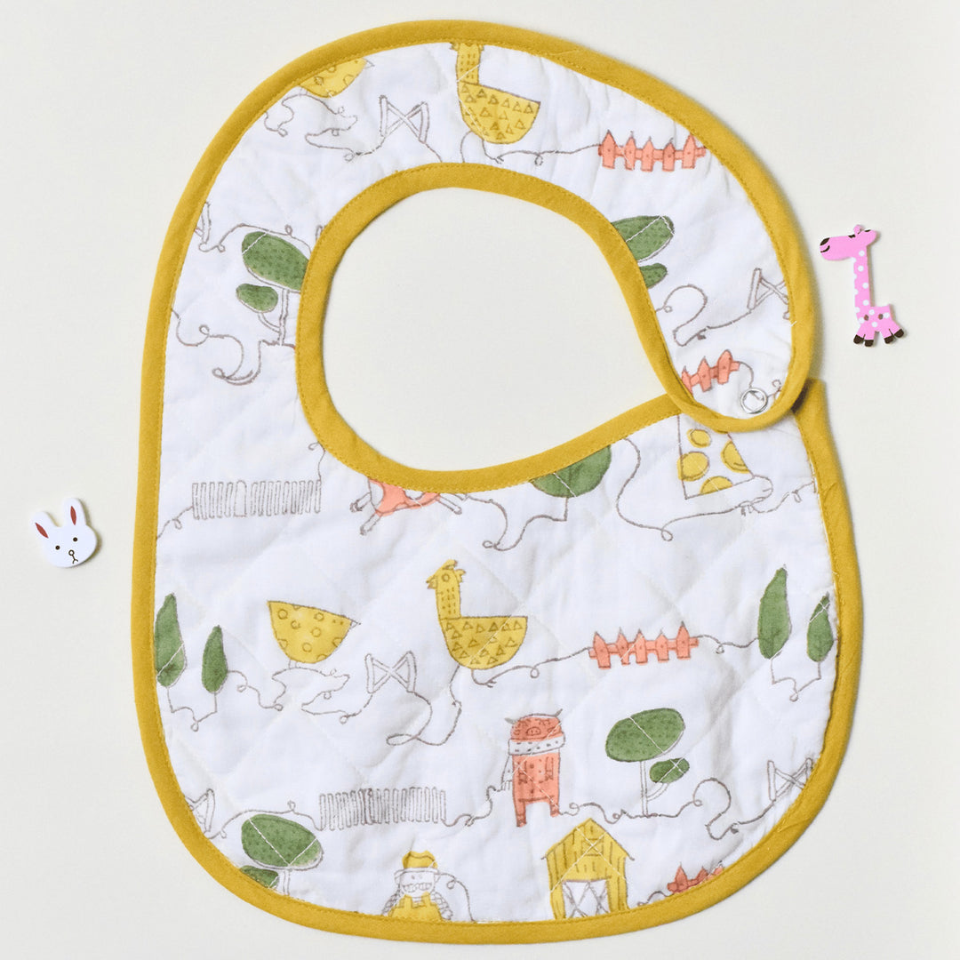 Block Printed Farm Friends Bib
