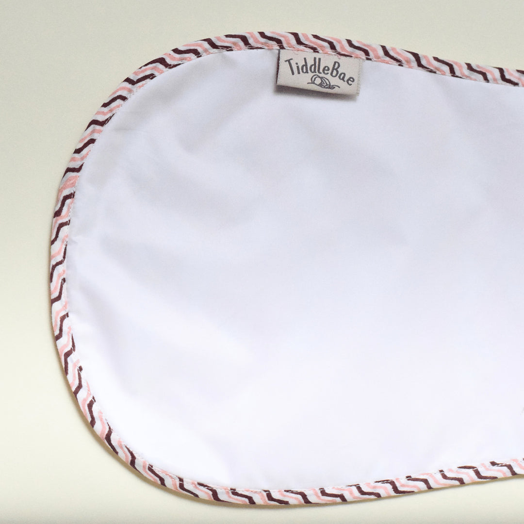 Block Printed Pink Puffy Burp Cloth